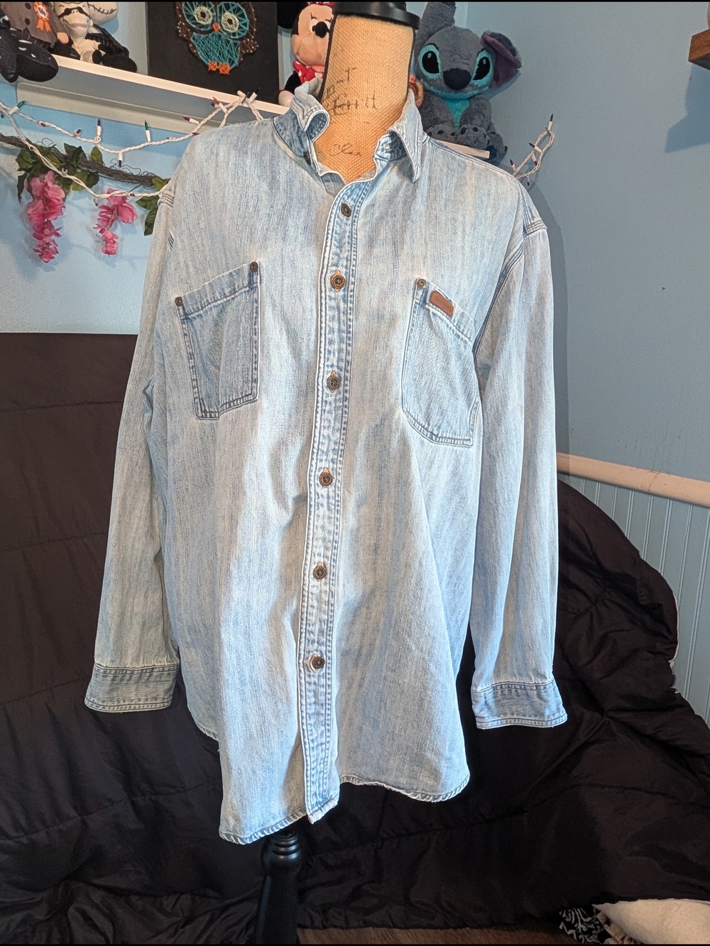 Vintage Carhartt Light Wash Denim Button-Down Shirt
